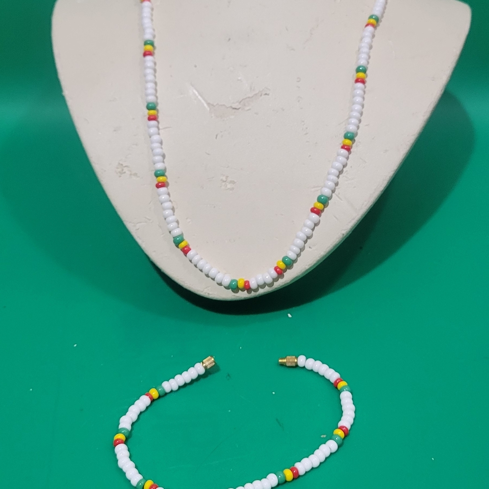 Colorful Vintage Glass Beaded Necklace and Bracelet Set